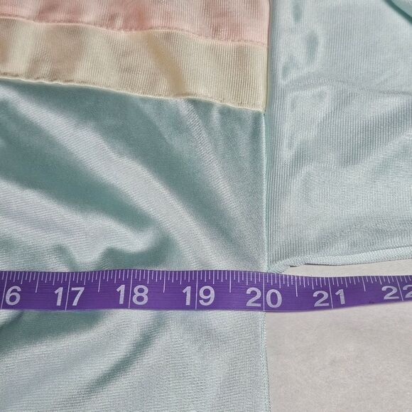 Vanity Fair Vintage Pastel Blue Green Fan Flower Button Front Dressing Gown Robe - Picture 7 of 8